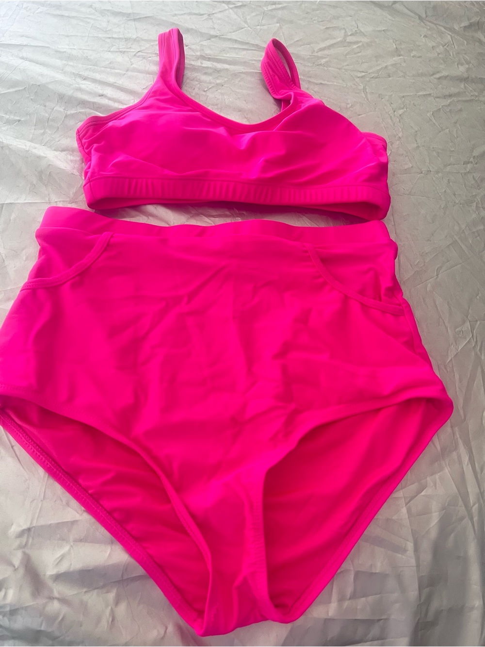 Women's High-Waist Two-Piece Swim Set in Hot Pink